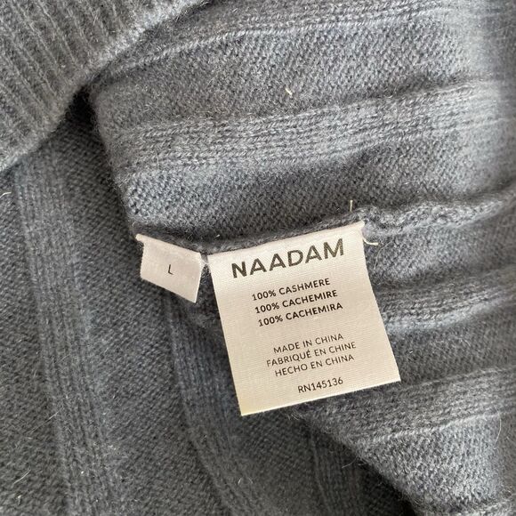 Naadam Womens Blue Ribbed Cropped 100% Cashmere Crew Neck Sweater Size Large - Picture 11 of 11